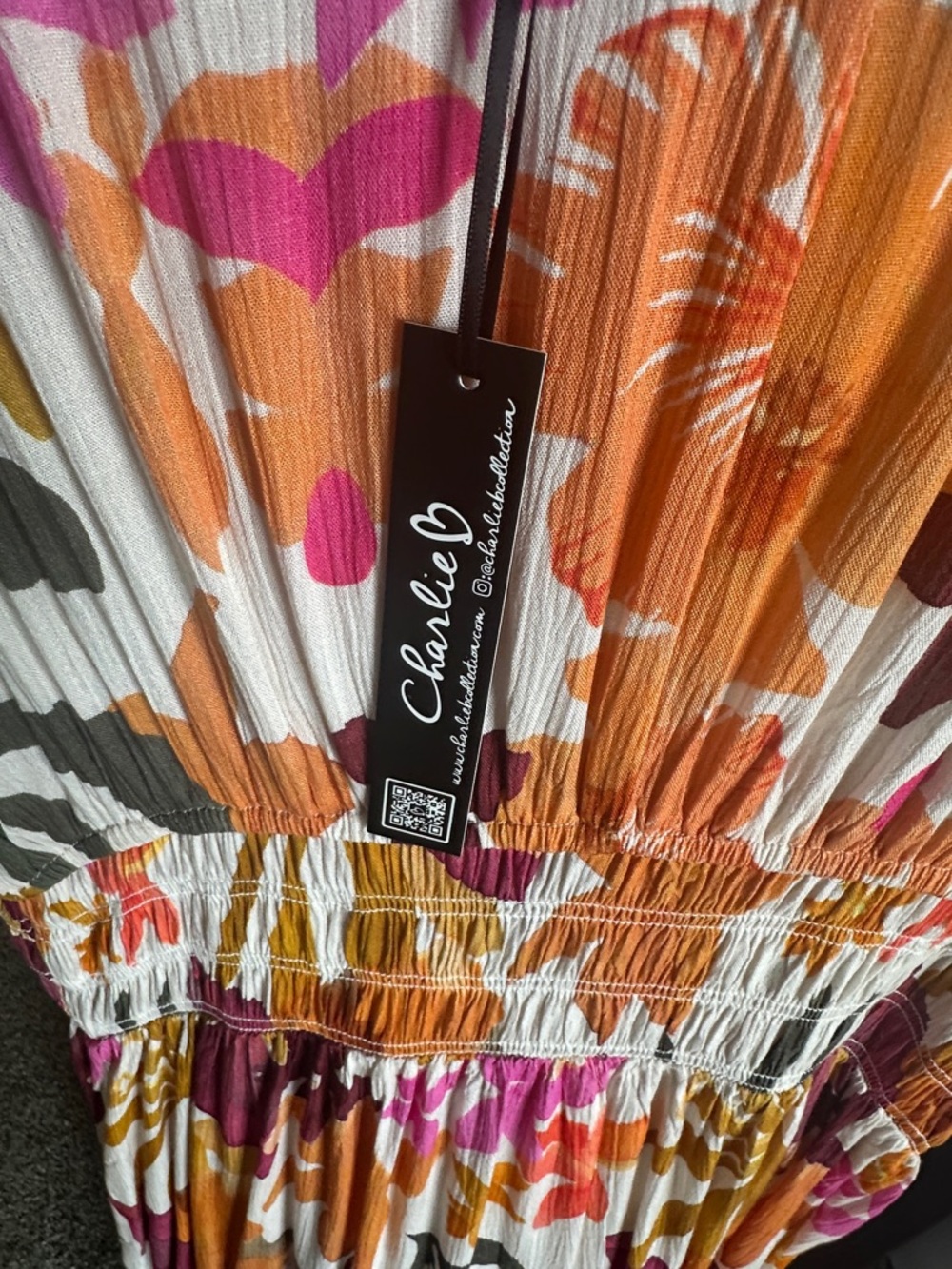 CHARLIE B Floral V-Neck Sleeveless Midi Dress - Pink, Orange & Cream - Picture 2 of 5